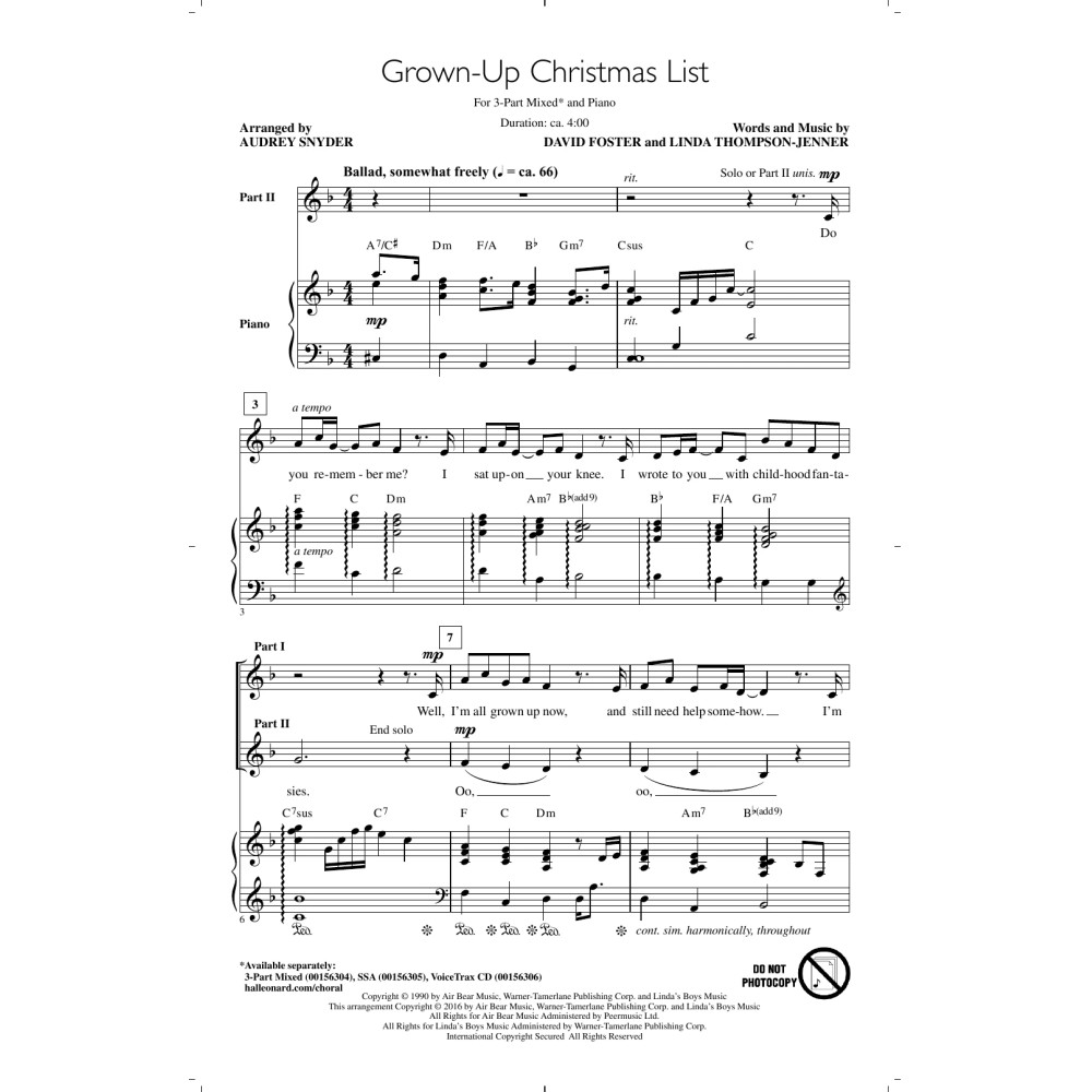 Grown-Up Christmas List (arr. Audrey Snyder)