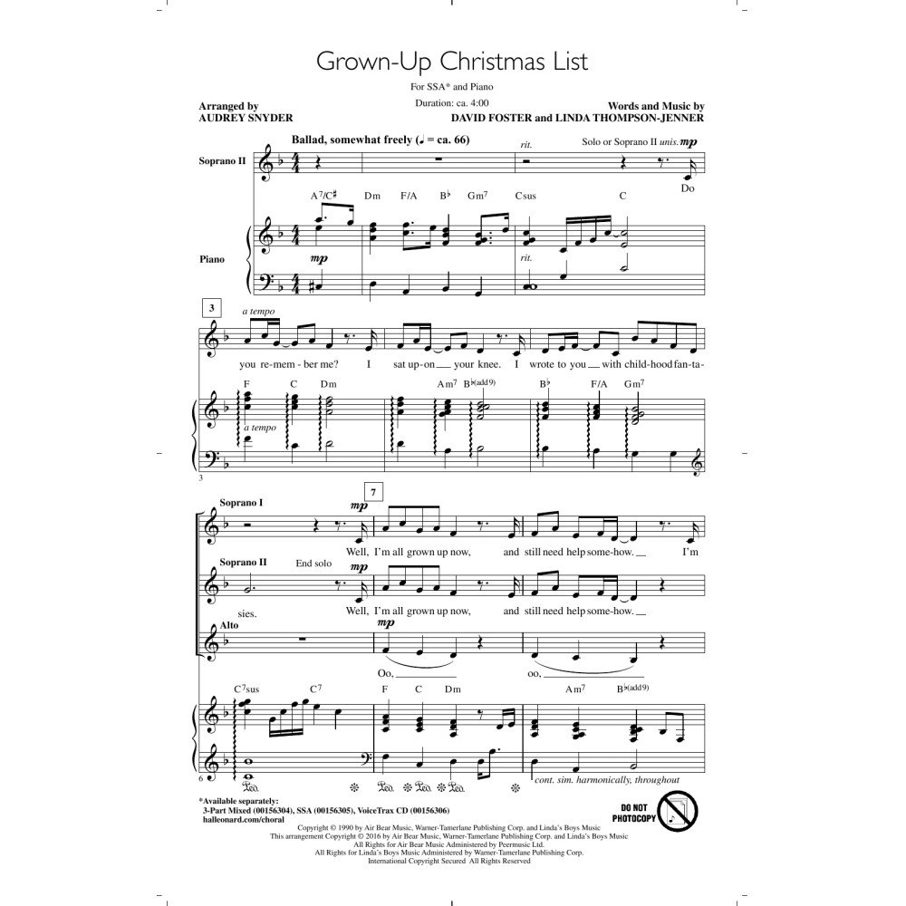 Grown-Up Christmas List (arr. Audrey Snyder)