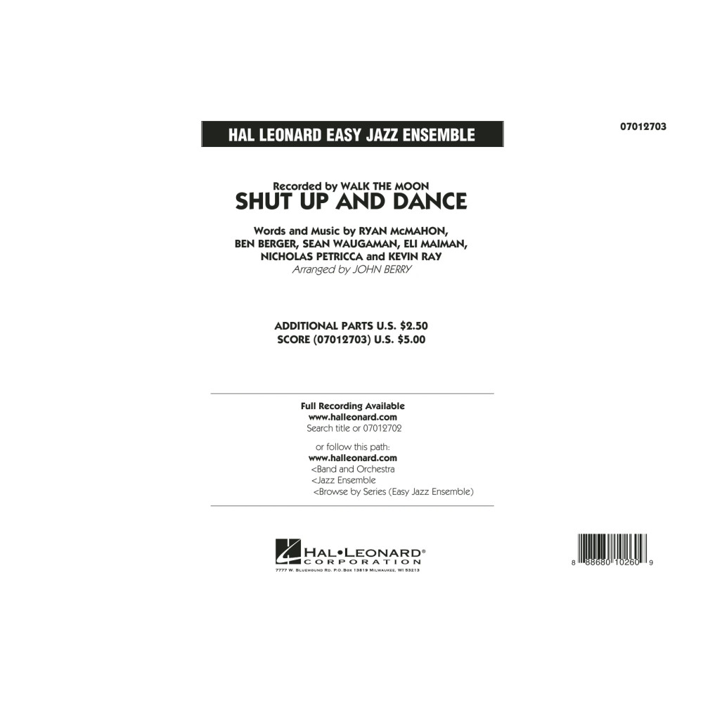 Shut Up and Dance - Conductor Score (Full Score)