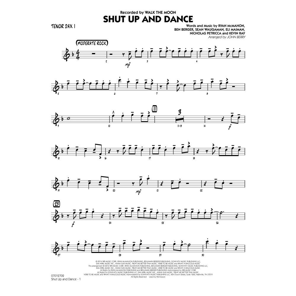 Shut Up and Dance - Tenor Sax 1