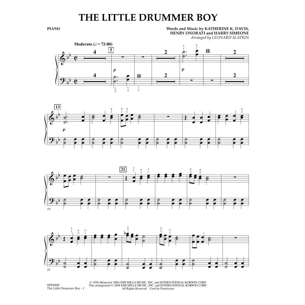 The Little Drummer Boy - Piano