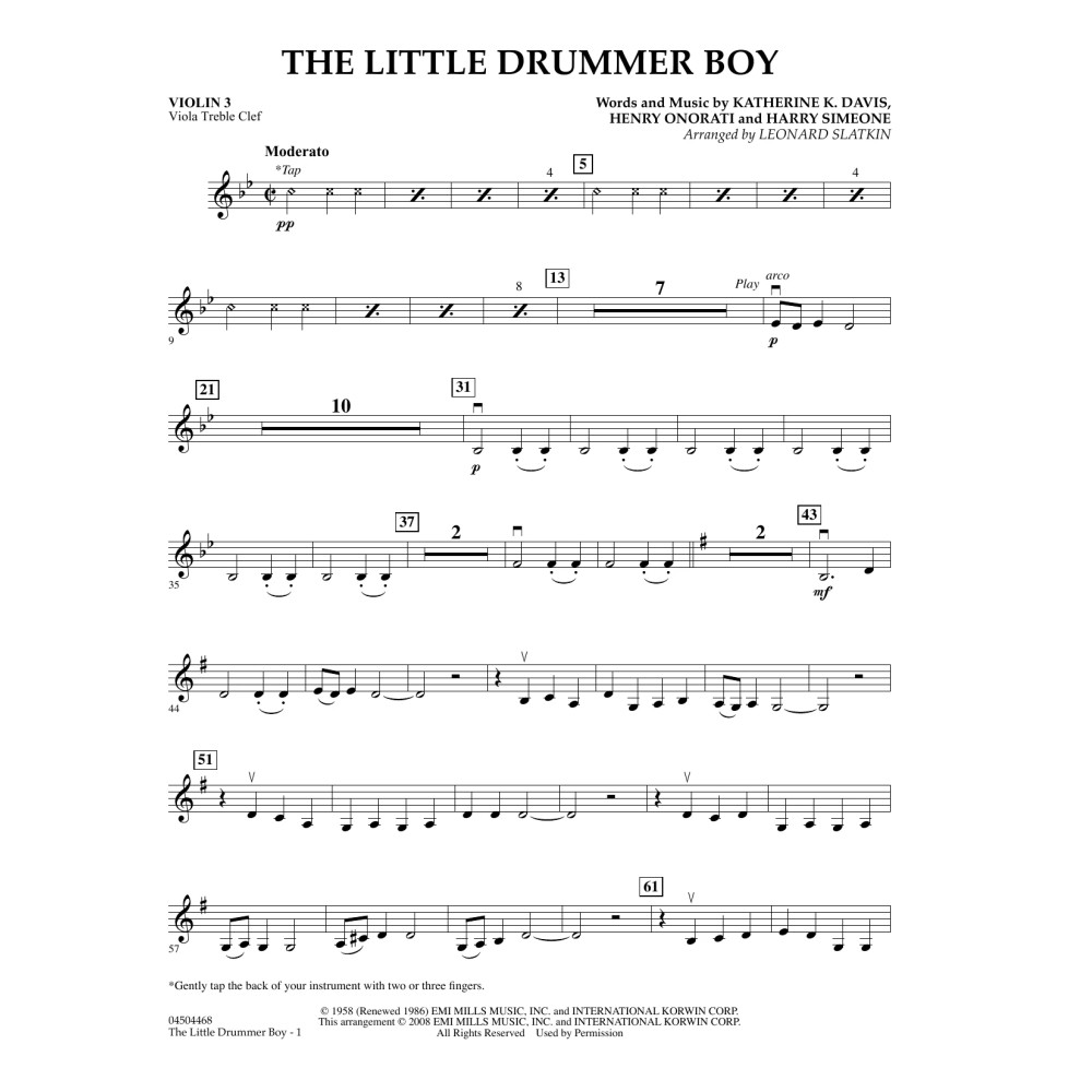 The Little Drummer Boy - Violin 3 (Viola Treble Clef)