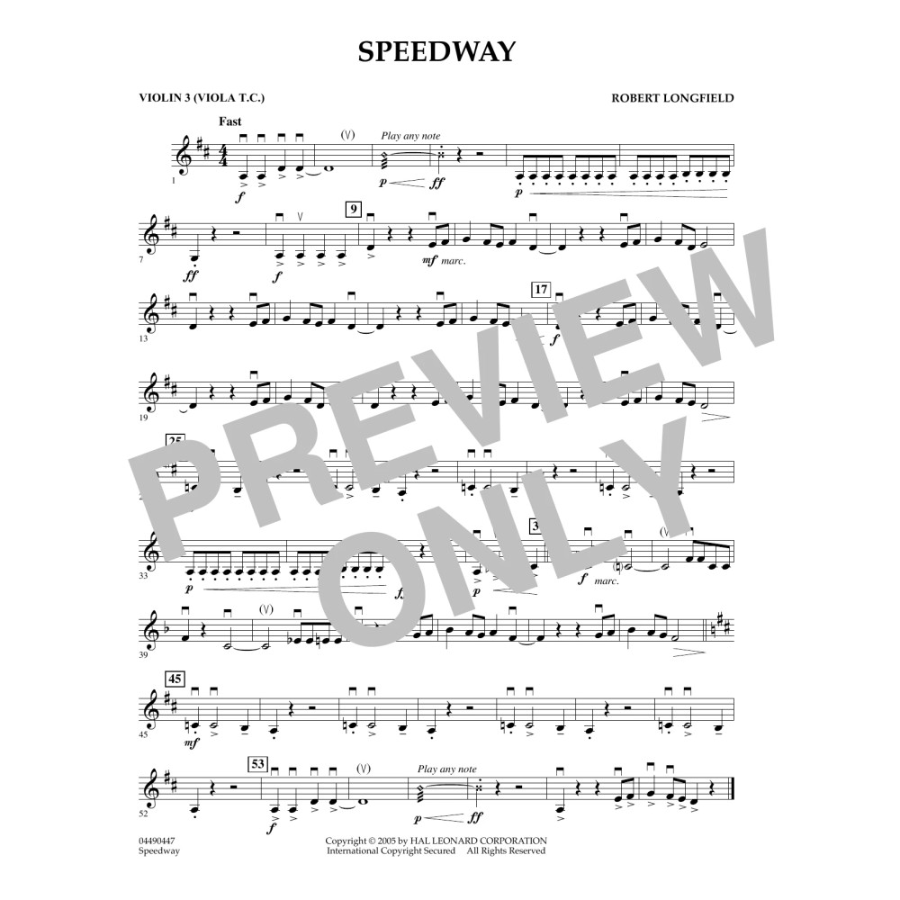Speedway - Violin 3 (Viola T.C.)