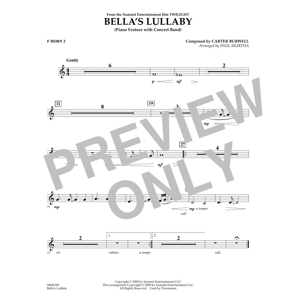 Bella's Lullaby (from Twilight) - F Horn 2