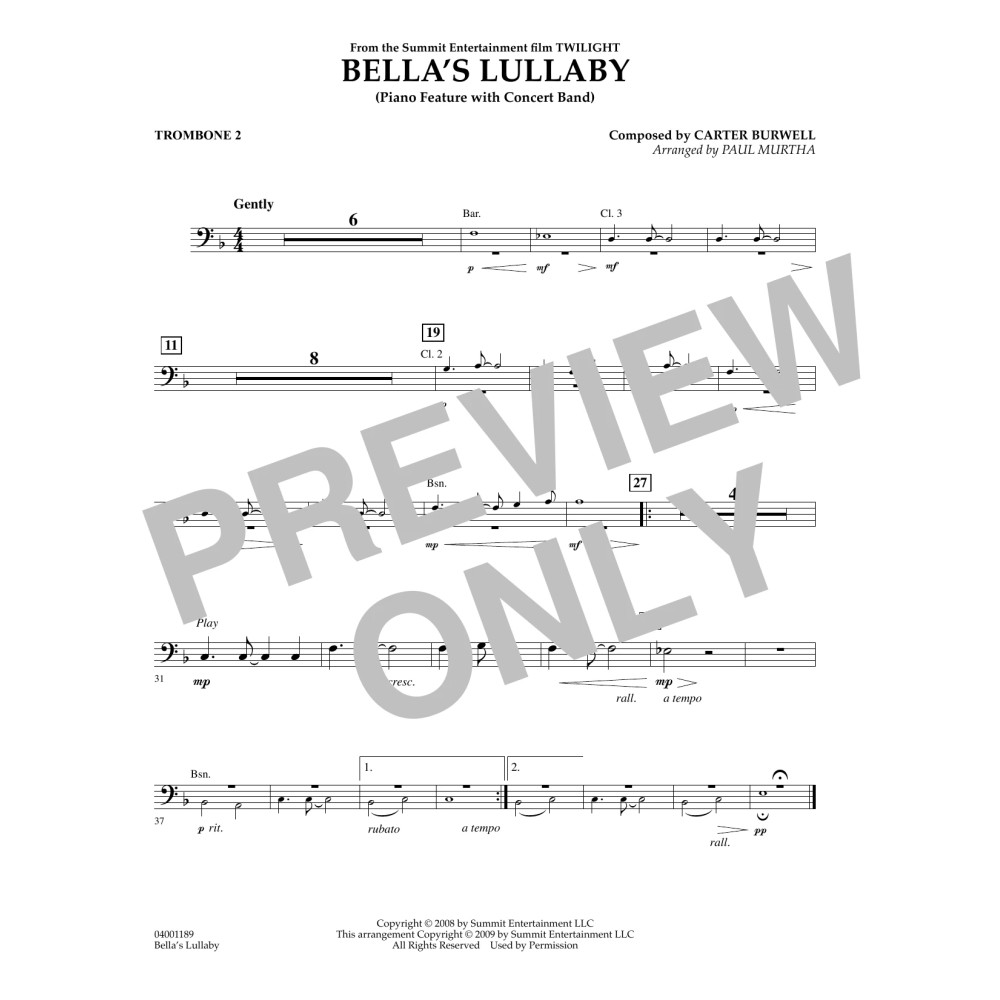 Bella's Lullaby (from Twilight) - Trombone 2