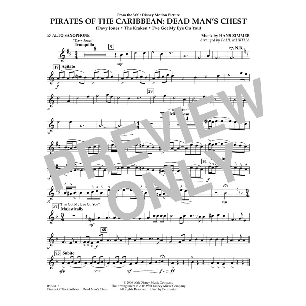 Pirates of the Caribbean: Dead Man's Chest - Eb Alto Saxophone