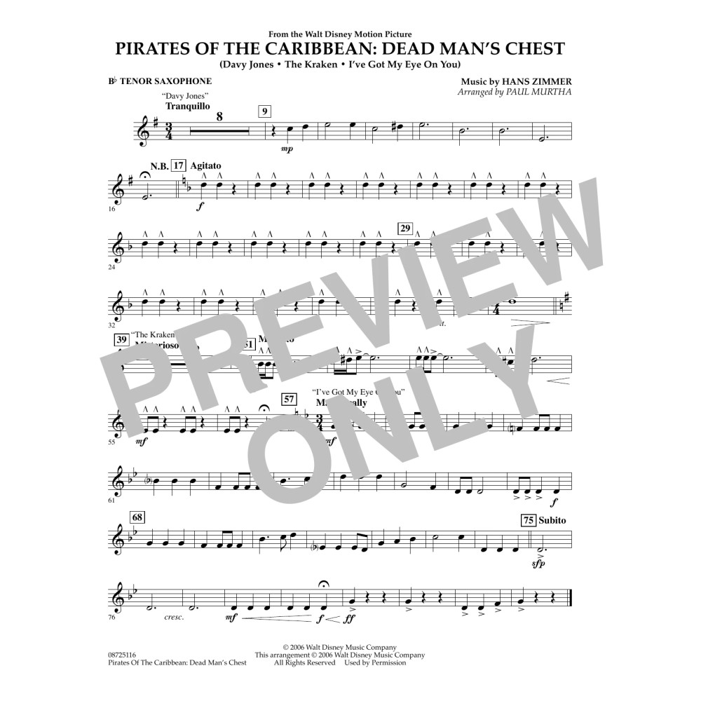 Pirates of the Caribbean: Dead Man's Chest - Bb Tenor Saxophone