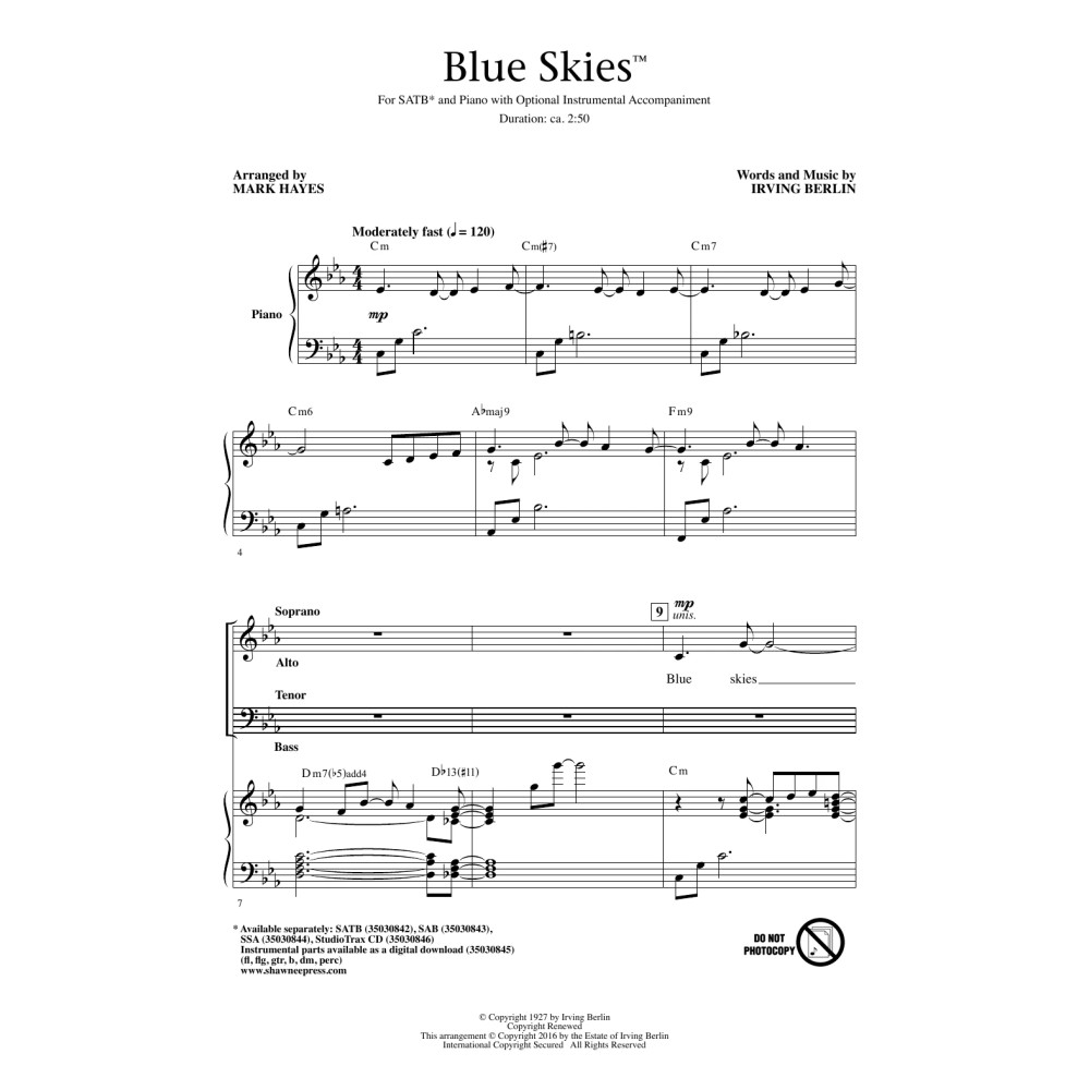 Blue Skies (arr. Mark Hayes)