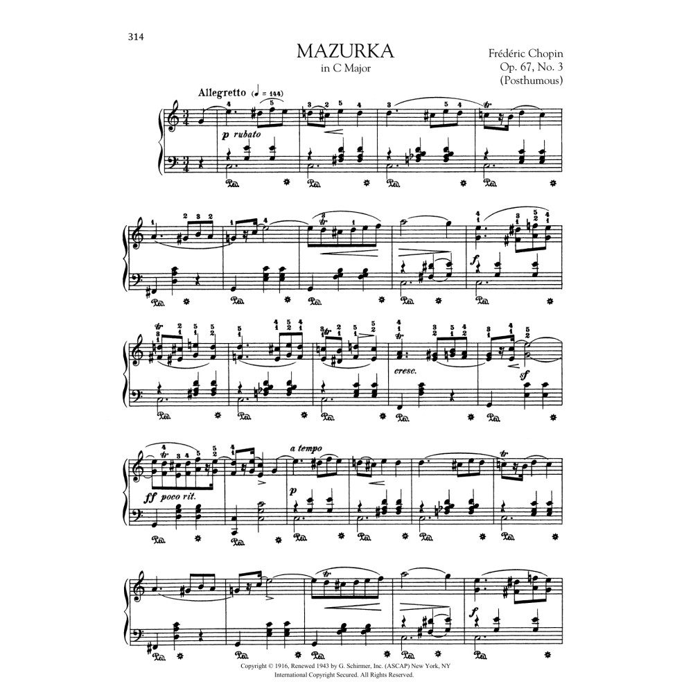 Mazurka in C Major, Op. 67, No. 3 (Posthumous)