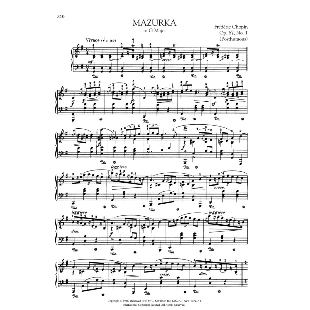 Mazurka in G Major, Op. 67, No. 1 (Posthumous)