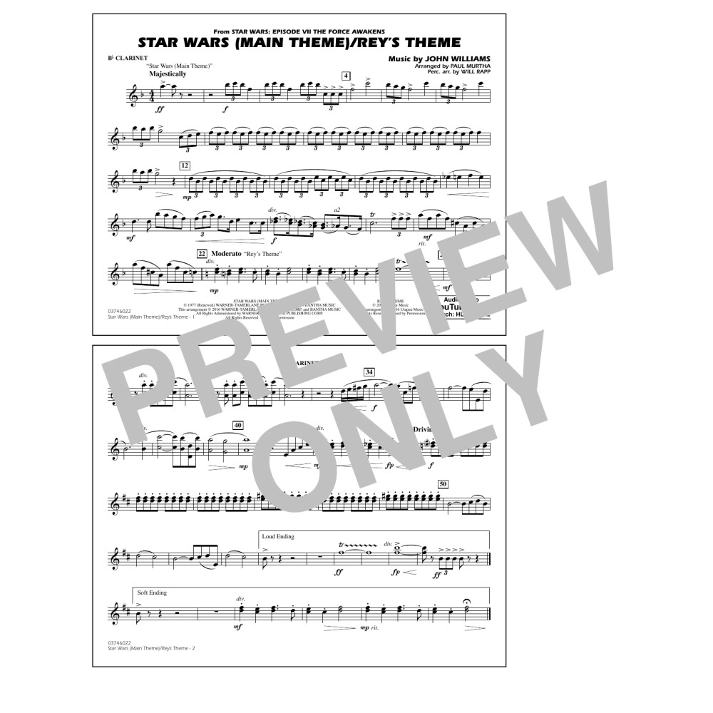 Star Wars Main Theme/Rey's Theme (from The Force Awakens) - Bb Clarinet
