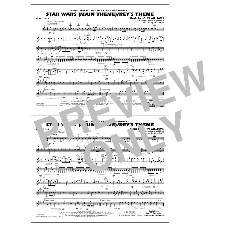Star Wars Main Theme/Rey's Theme (from The Force Awakens) - Eb Alto Sax