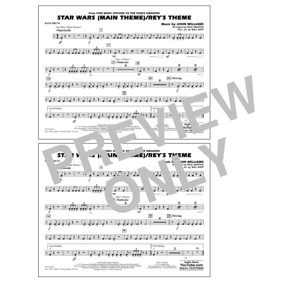 Star Wars Main Theme/Rey's Theme (from The Force Awakens) - Bass Drum