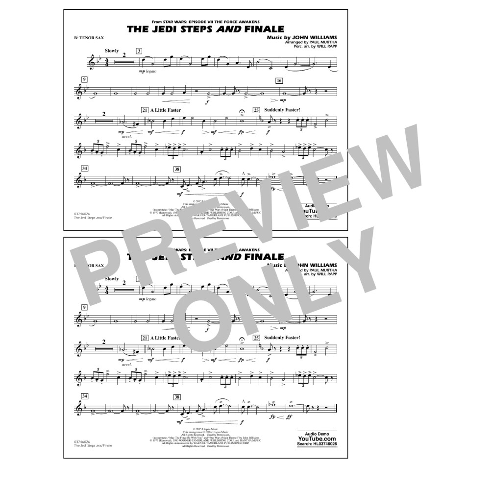 The Jedi Steps and Finale (from Star Wars: The Force Awakens) - Bb Tenor Sax
