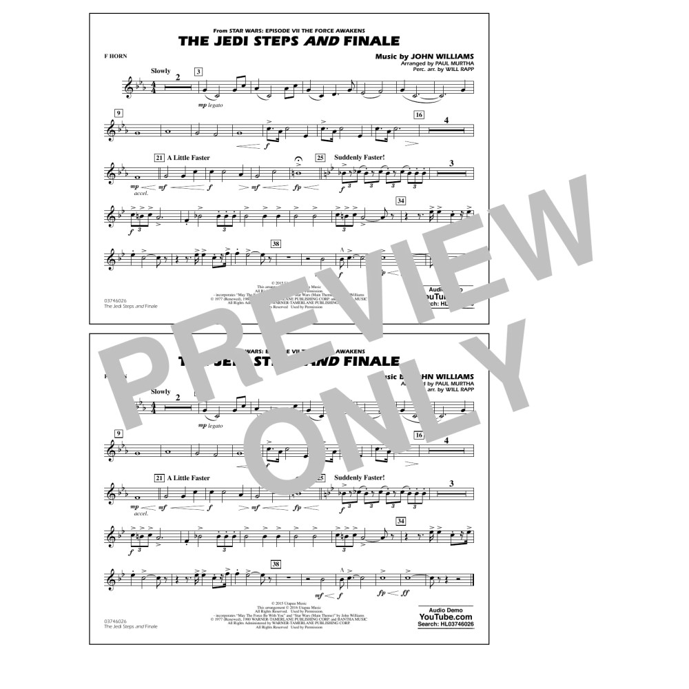 The Jedi Steps and Finale (from Star Wars: The Force Awakens) - F Horn