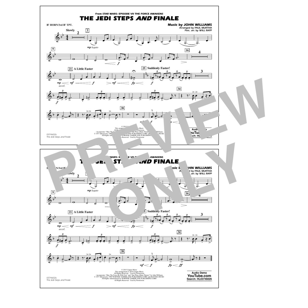 The Jedi Steps and Finale (from Star Wars: The Force Awakens) - Bb Horn/3rd Bb Tpt