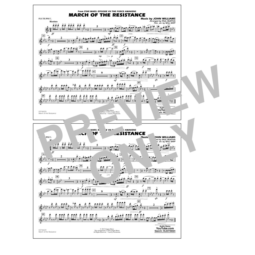 The March of the Resistance (from Star Wars: The Force Awakens) - Flute/Piccolo
