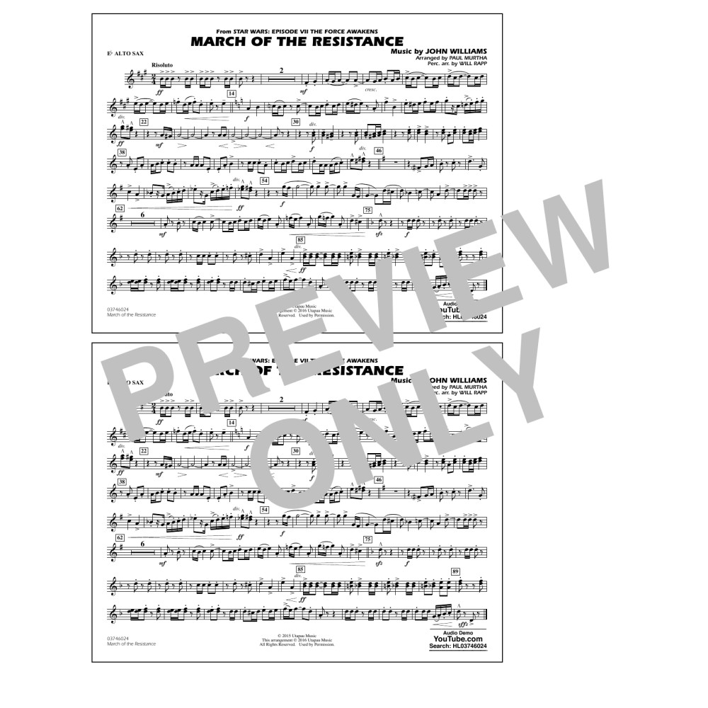The March of the Resistance (from Star Wars: The Force Awakens) - Eb Alto Sax
