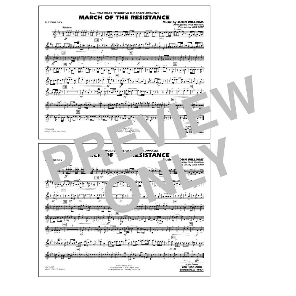 The March of the Resistance (from Star Wars: The Force Awakens) - Bb Tenor Sax