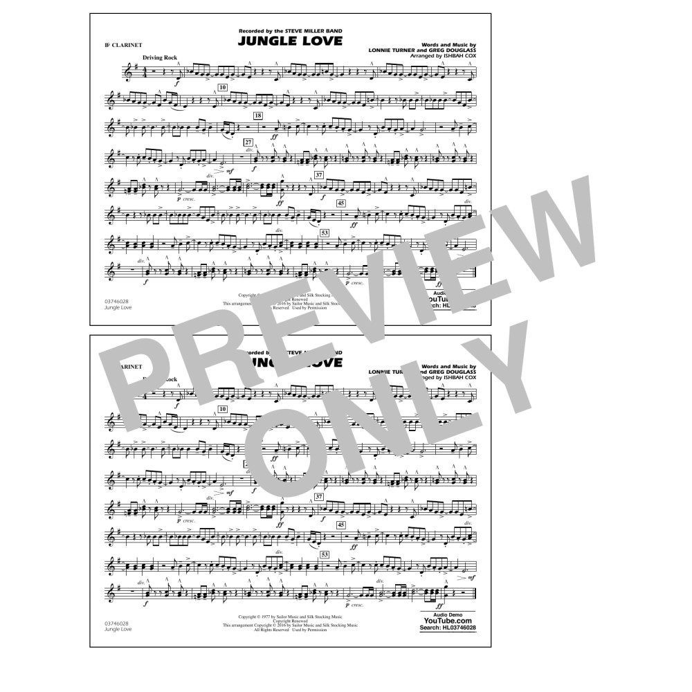 Jungle Love - Bb Clarinet