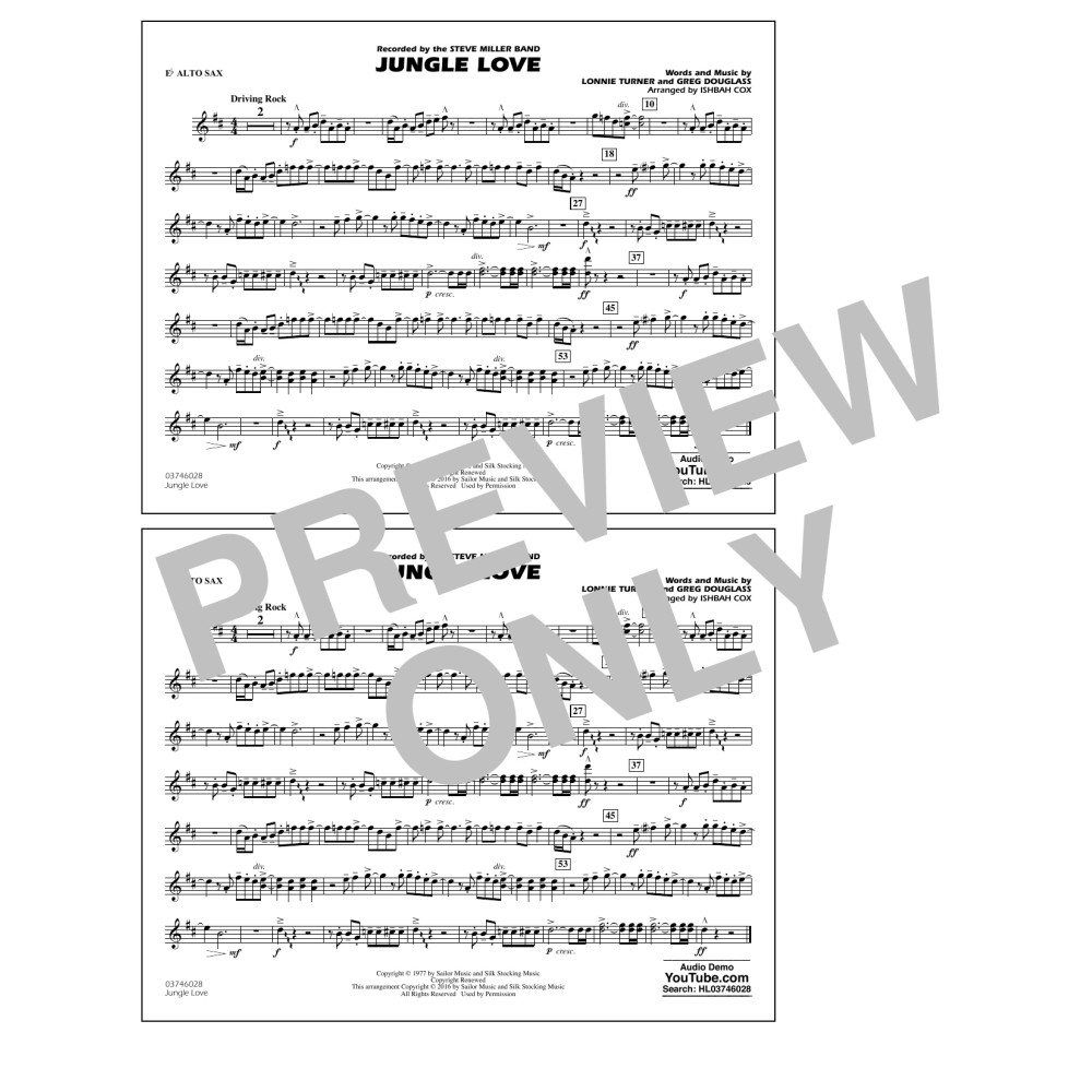 Jungle Love - Eb Alto Sax