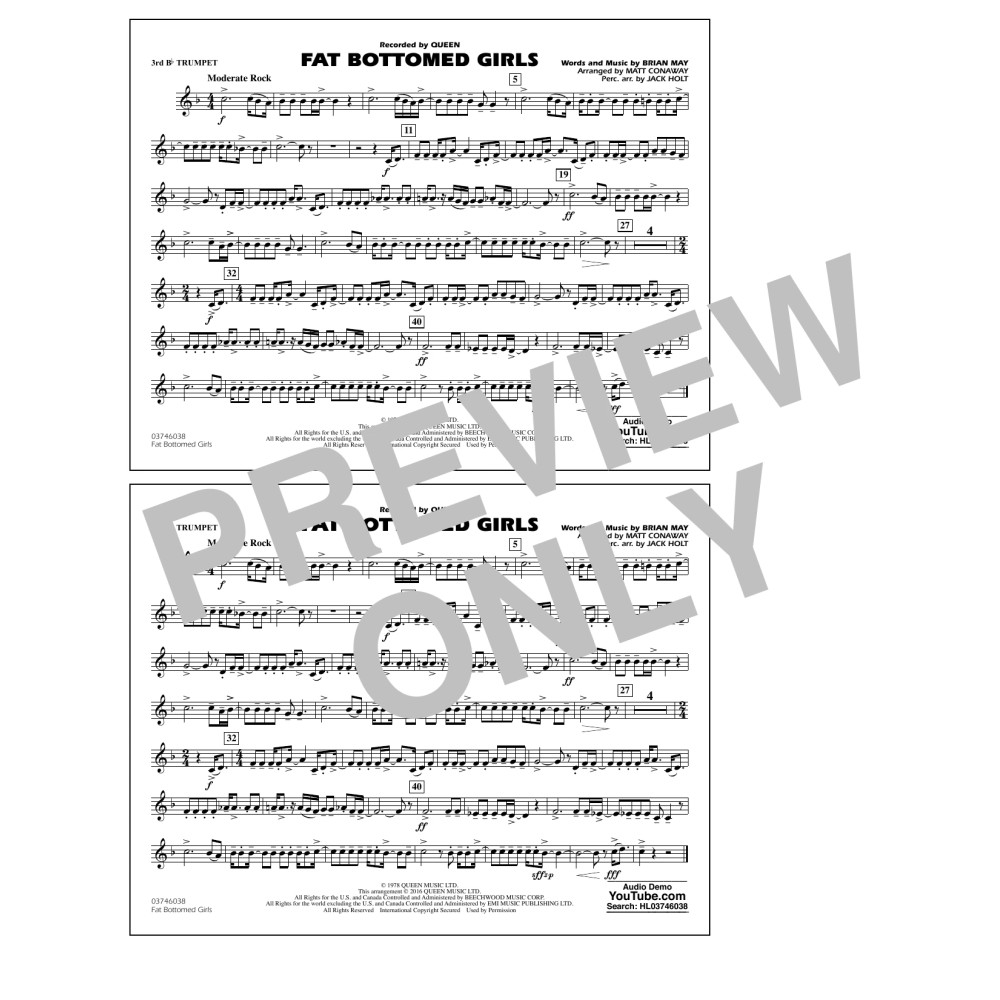 Fat Bottomed Girls - 3rd Bb Trumpet
