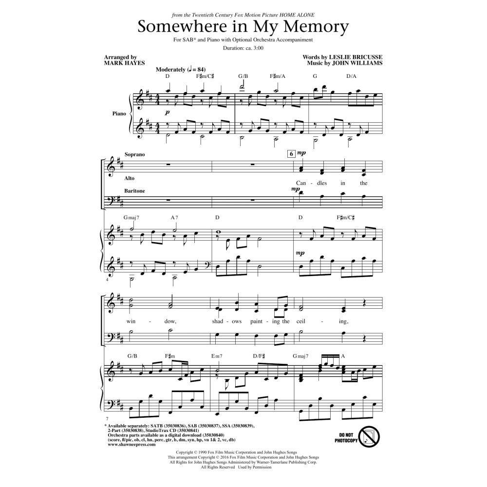 Somewhere In My Memory (arr. Mark Hayes)