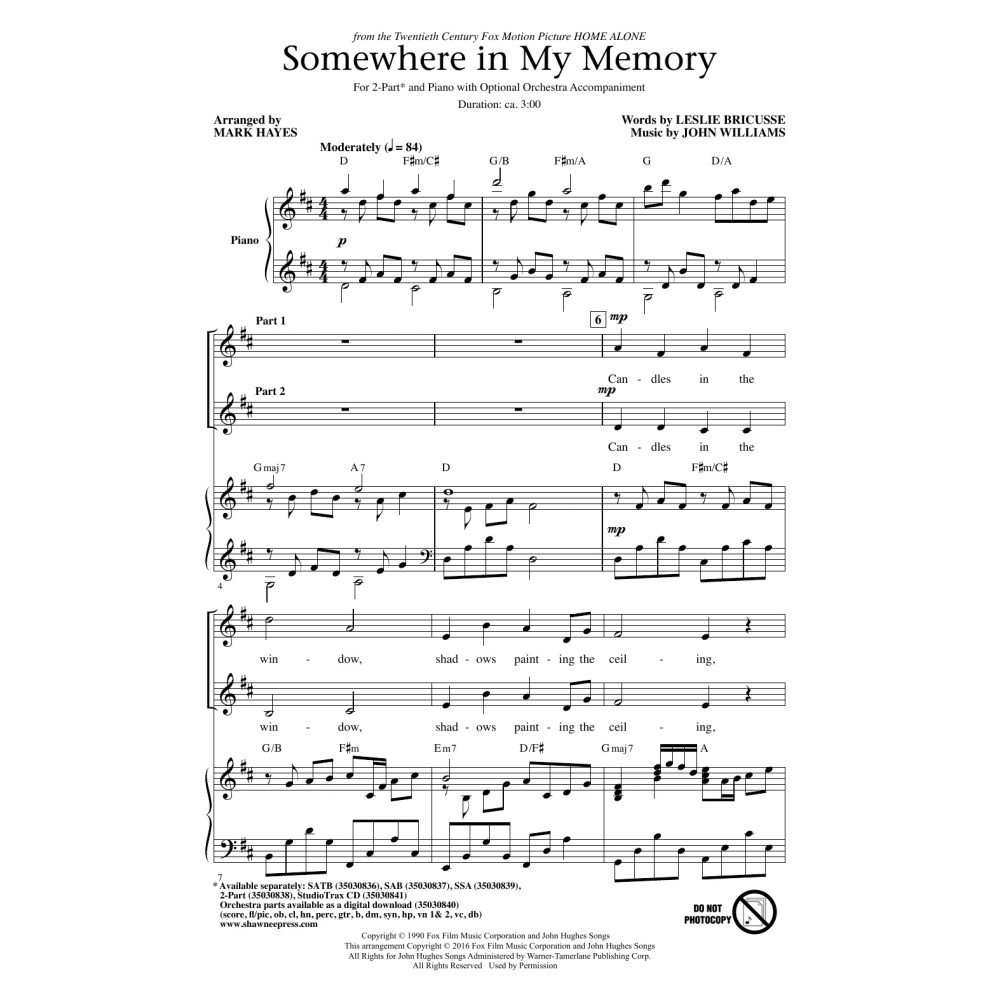 Somewhere In My Memory (arr. Mark Hayes)