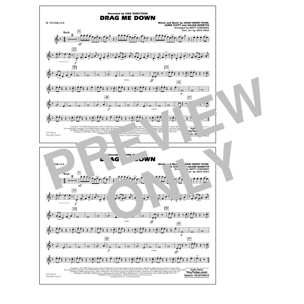 Drag Me Down - Bb Tenor Sax