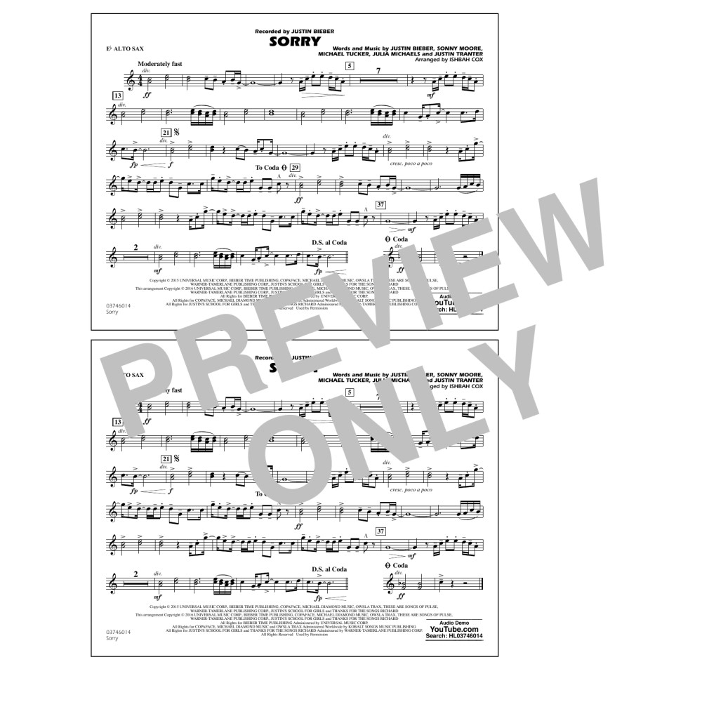 Sorry - Eb Alto Sax