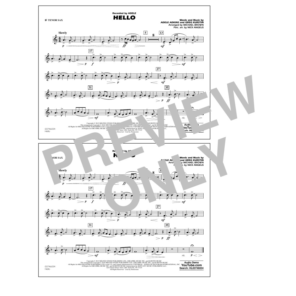 Hello - Bb Tenor Sax
