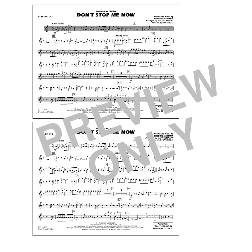 Don't Stop Me Now - Bb Tenor Sax