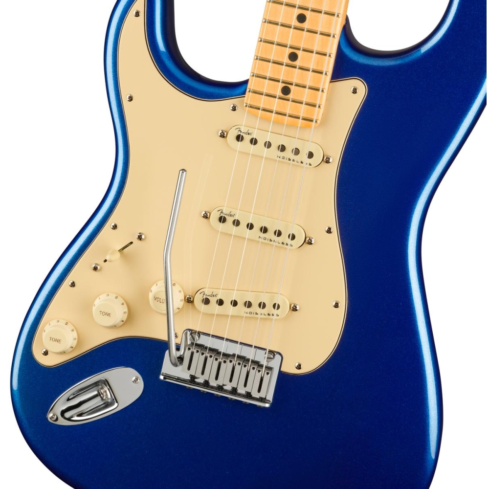 Fender American Ultra Stratocaster gaucher - Cobra Blue avec touche en érable