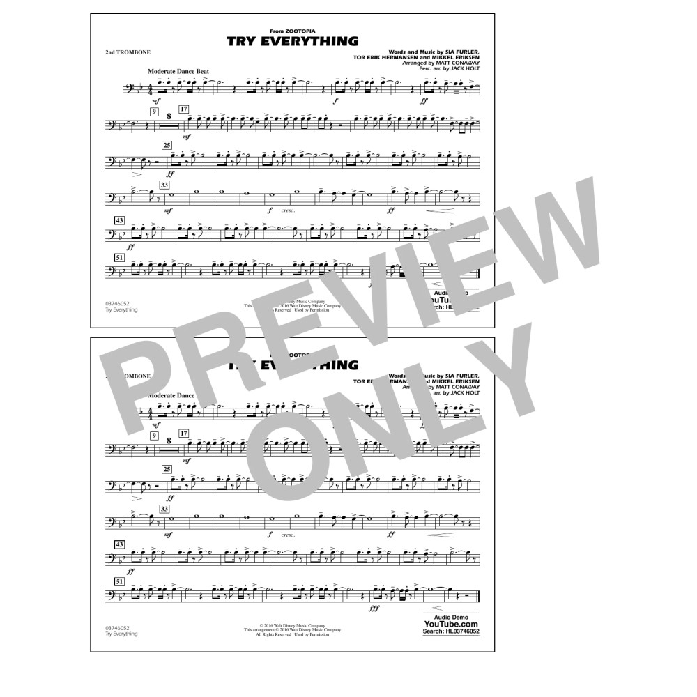 Try Everything (from Zootopia) - 2nd Trombone