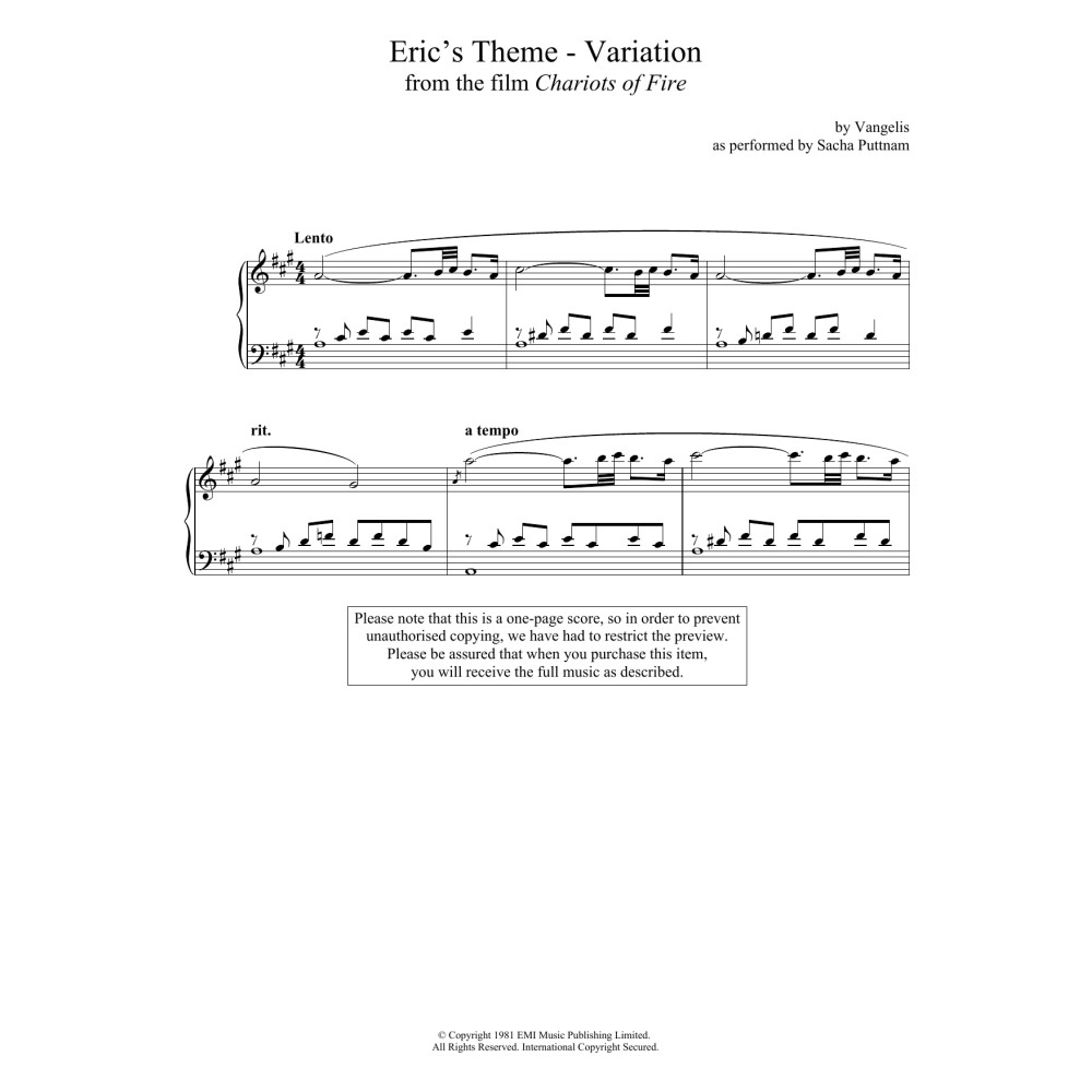 Eric's Theme- Variation (From Chariots Of Fire) (as performed by Sacha Puttnam)
