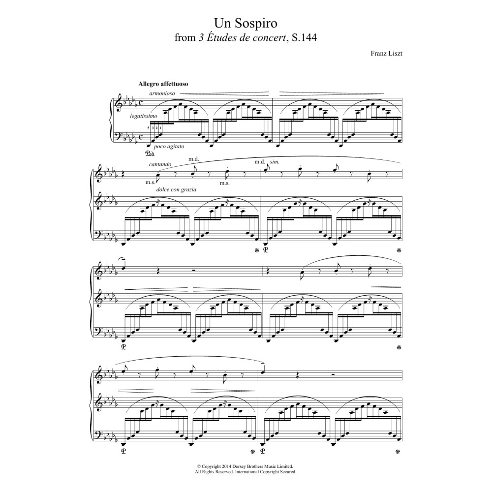 Un Sospiro, For Piano In D Flat Major (grande Études De Concert No. 3)
