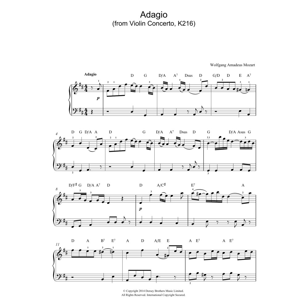 Adagio from Violin Concerto In G, K216