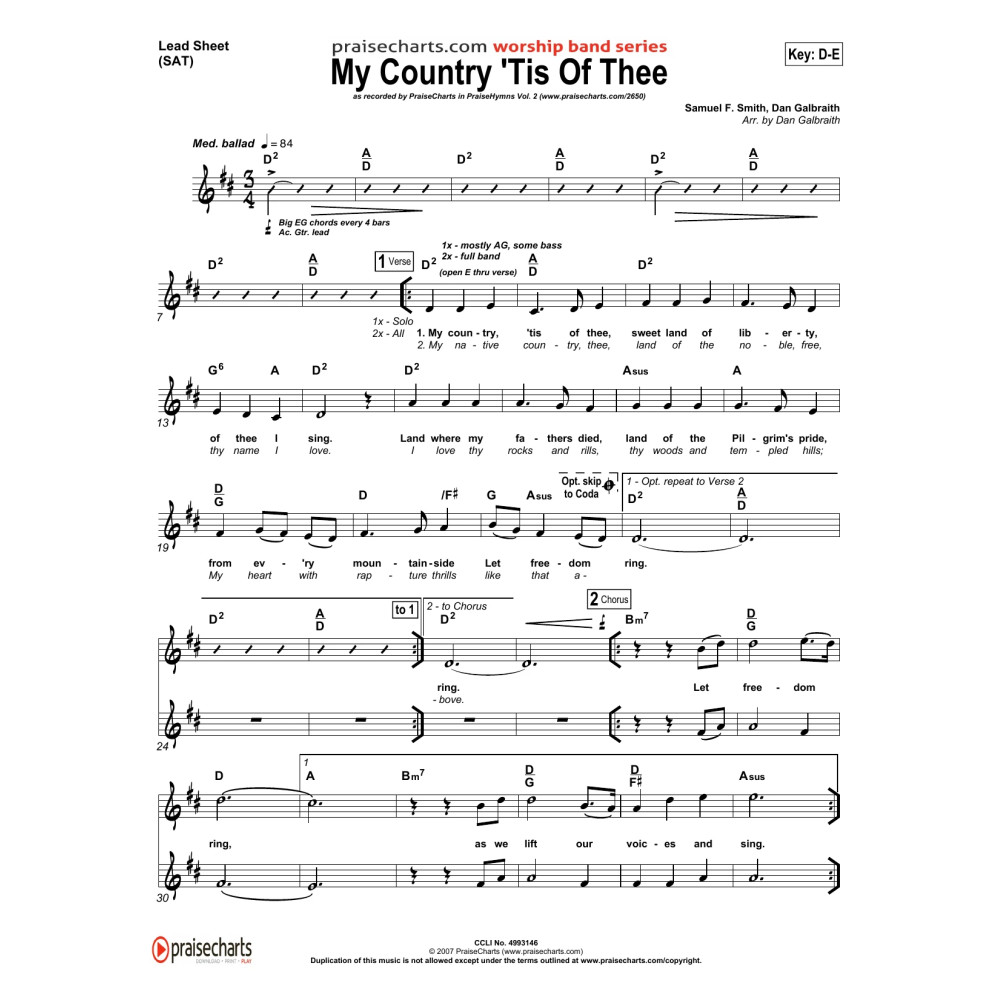 My Country Tis of Thee - Orchestration