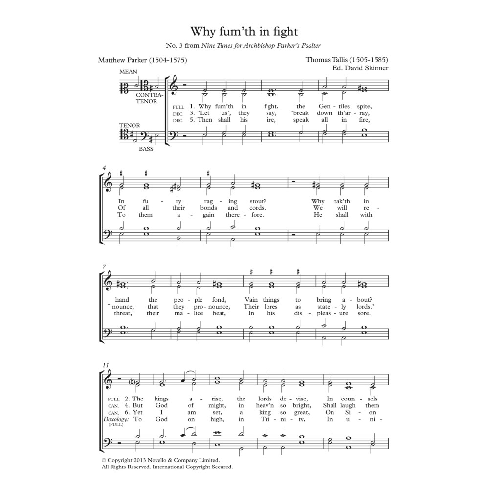 Why Fum'th In Fight (From Nine Tunes For Archbishop Parker's Psalter)