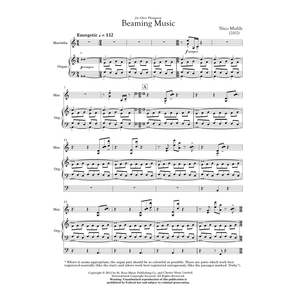 Beaming Music (for Marimba and Organ)
