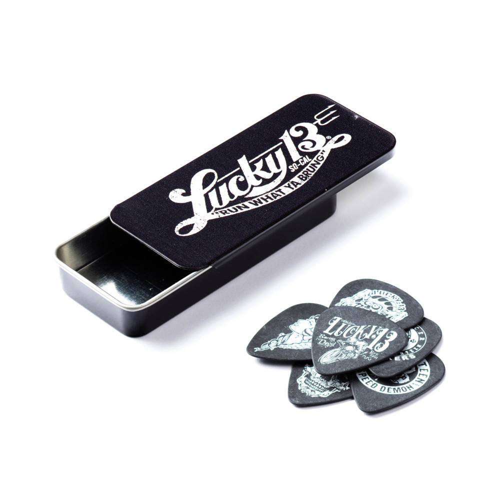 Schachtel mit 6 Dunlop Lucky 13 Plektren Medium