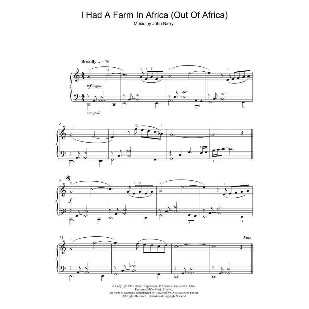 I Had A Farm In Africa (Main Title from Out Of Africa)