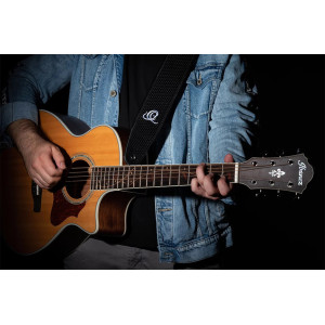 Ortega Gitarrengurt Leder Black Braid