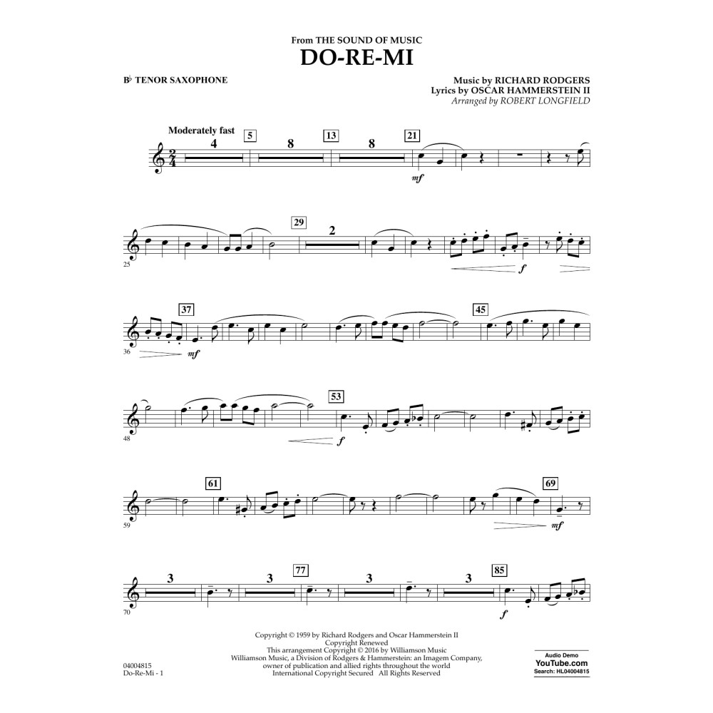 Do-Re-Mi (from The Sound of Music) - Bb Tenor Saxophone