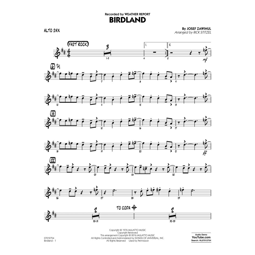 Birdland - Alto Sax