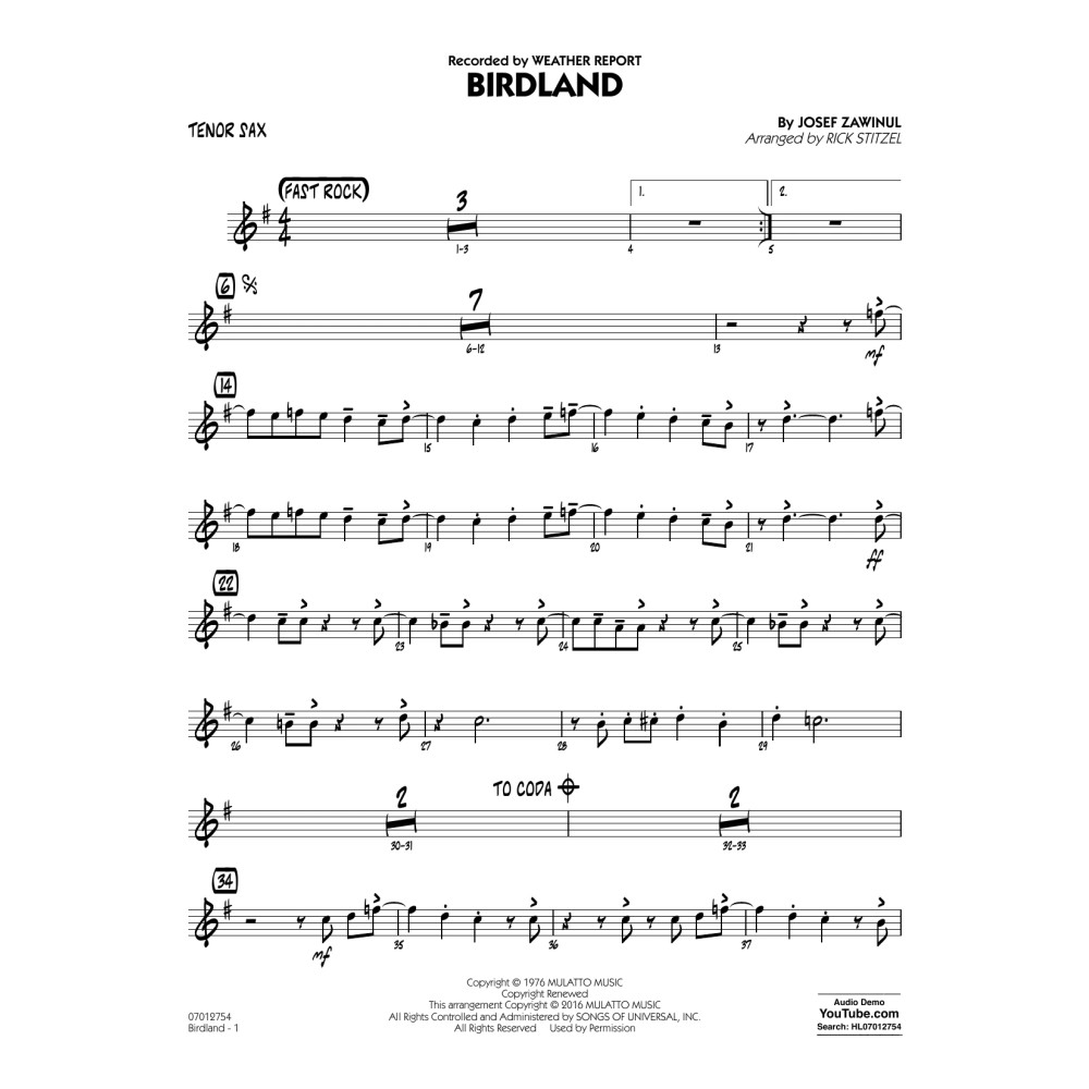 Birdland - Tenor Sax