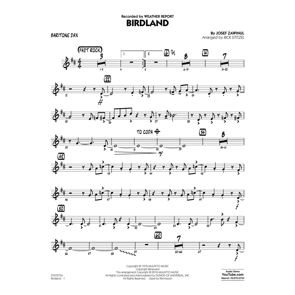 Birdland - Baritone Sax