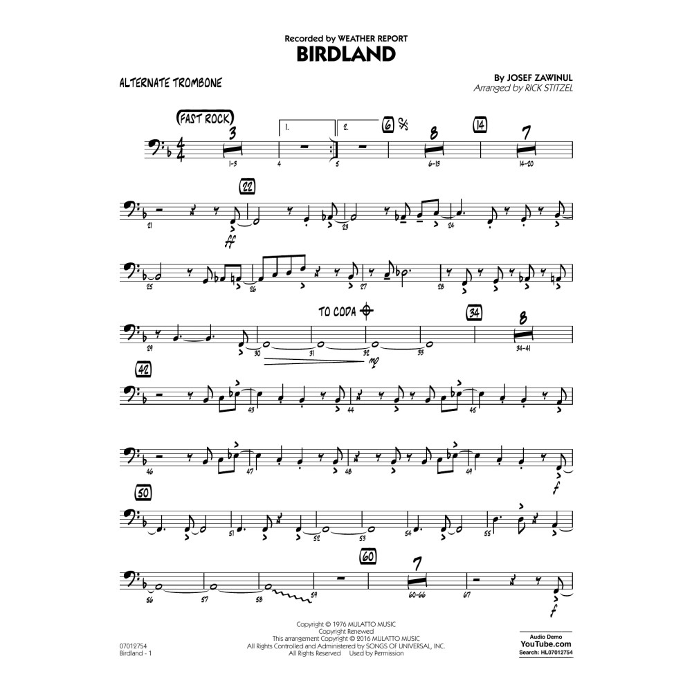 Birdland - Alternate Trombone