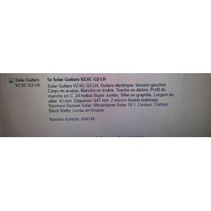 Solar V2.6C G2 LH 6 cordes - Guitare gaucher