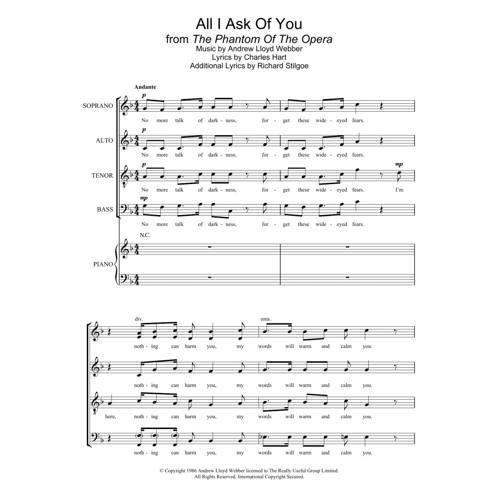 All I Ask Of You (from The Phantom Of The Opera) (arr. Barrie Carson Turner)